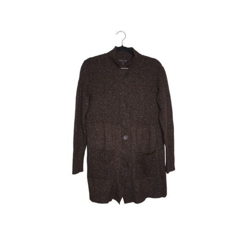 Eileen Fisher Brown‎ Sz Small Wool Angora Silk System Speckled Sweater Cardigan